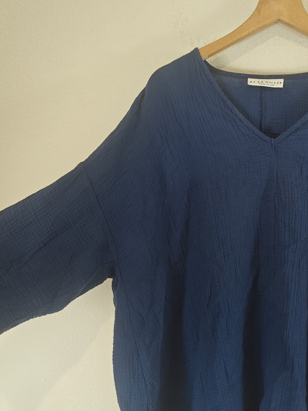 Bryn Walker Bax Cotton Gauze Sharkbite Tunic Top Blue Oversized V-Neck XS - Picture 6 of 11